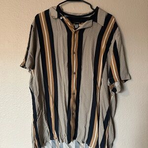Express Men's Black and Tan Striped Button Down Shirt